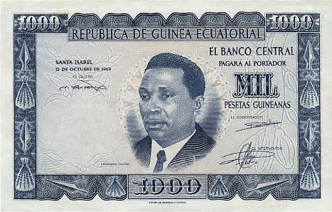 En gammel pengeseddel fra Ekvatorial-Guinea.