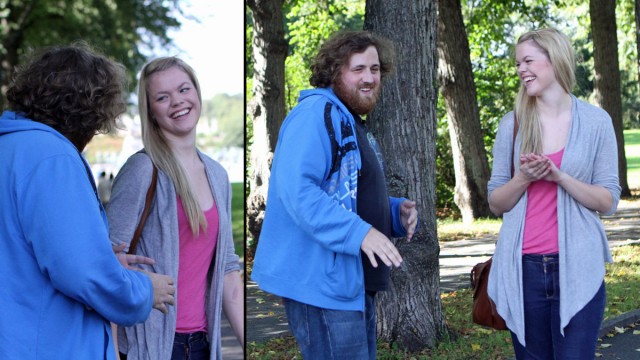 Ronny Brede Aase og Hannah Miriam Kolås. (Foto: Katrine Opdahl, NRK P3)