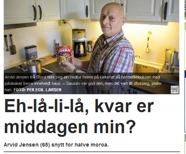 Eh-lå-li-lå, kvar er middagen min? (skjermdump fra Sunnhordaland Avis).