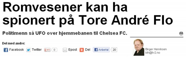 Romvesner kan ha spionert på Tore André Flo (skjermdump fra TV 2).