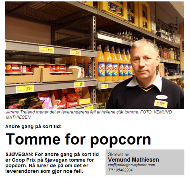 Tomme for popcorn (skjermdump fra Salangen-Nyheter).