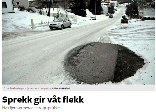 Sprekk gir våt flekk (skjermdump fra Harstad Tidende).