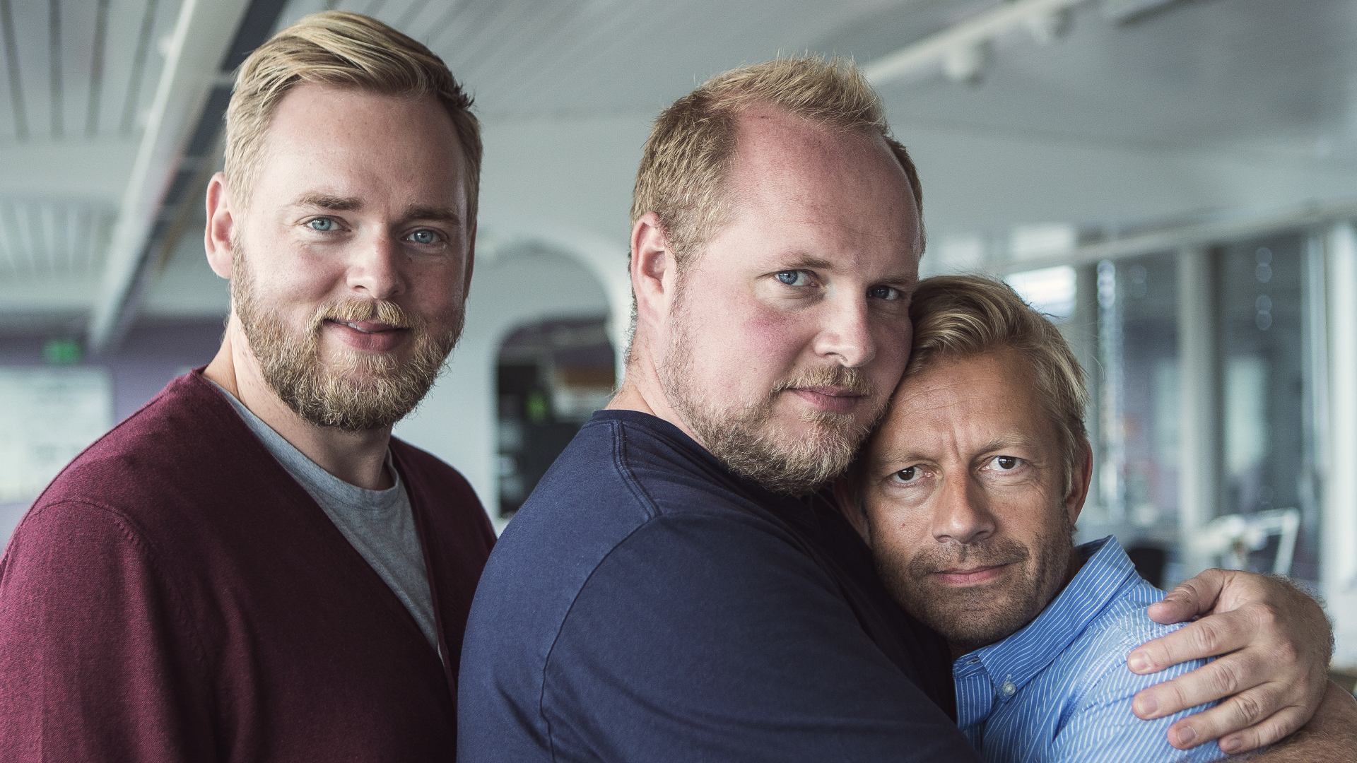 Tore Sagen, Steinar Sagen og Bjarte Tjøstheim i Radioresepsjonen. (Foto: Jonas Bødtker, NRK P3).